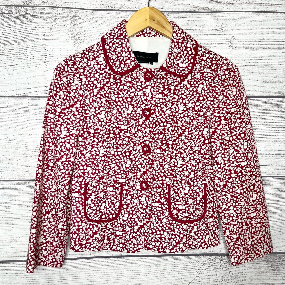 BCBGMaxAzria Red & White Floral Peter Pan Collar Blazer Size XXS